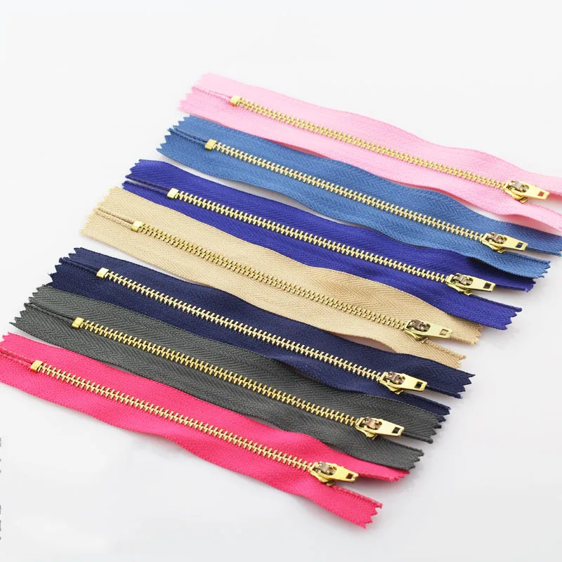 5pcs 3# 10/13/15/18/20 cm metal zipper brass close-end auto lock clothing zipper for sewing