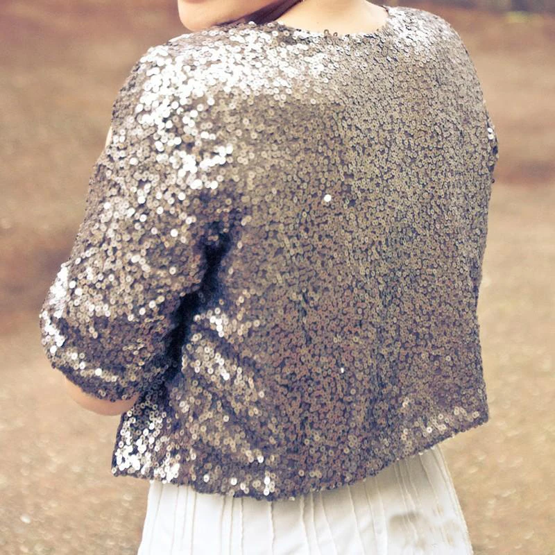 Shiny Silver Grey Half Sleeve Sequined Bridal Jackets Shrug Formal Women Country Wedding Party Coat Boleros Wedding Accessories