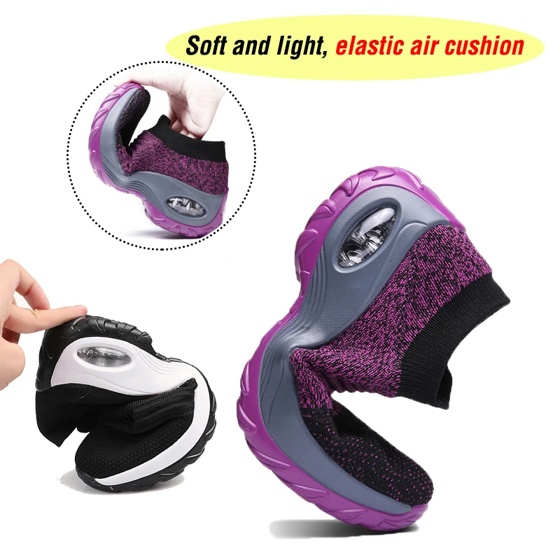 Hot Sale Women Tennis Shoes Breathable Mesh Height-increasing Slip-on Female Sock Footwear Outdoor Women Platforms Sneakers