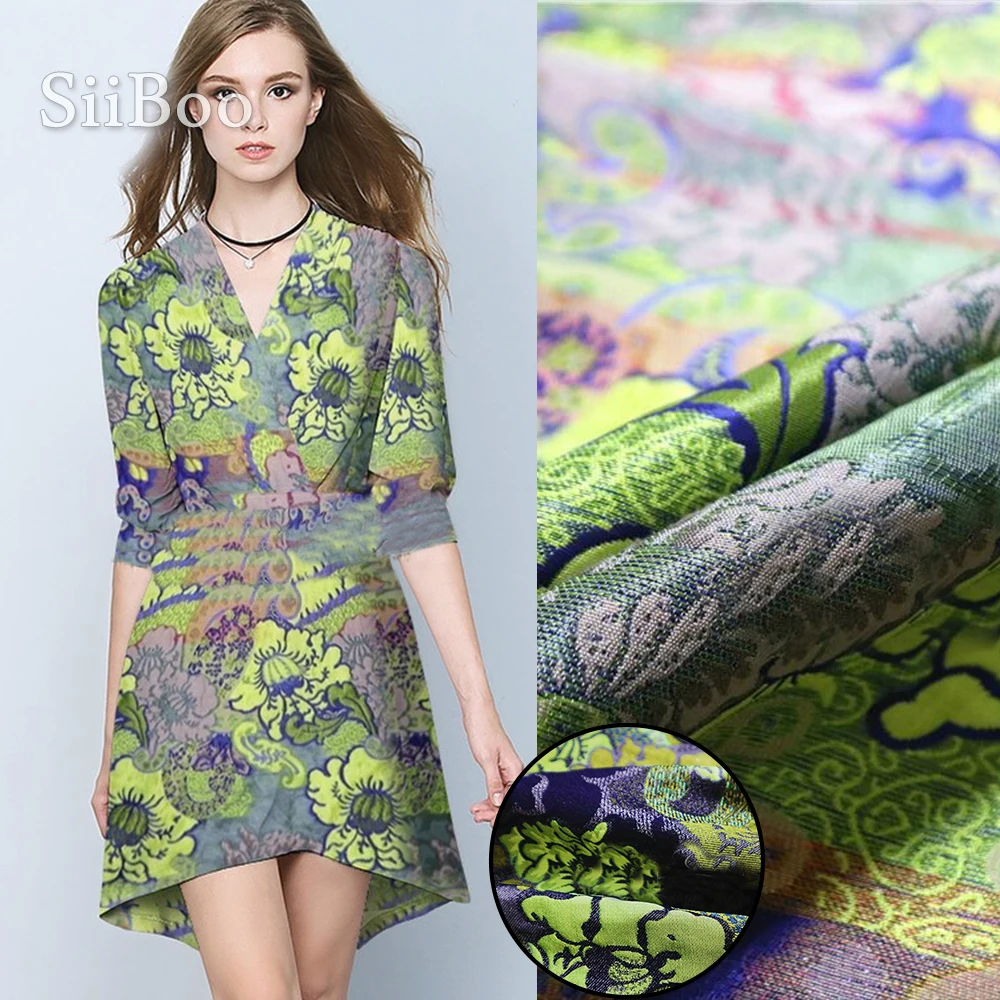 American style Multi color pastoral floral jacquard brocade fabric for dress coat jacquard tissue apparel tecidos yarn SP4988