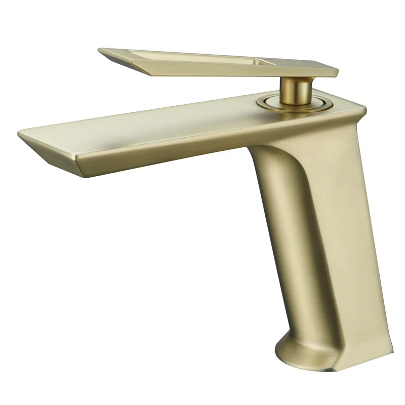 Fashion design Brushed Gold Brass Bathroom sink faucet Single hole Single handle Cold hot water Basin mixer Faucet Top Quality