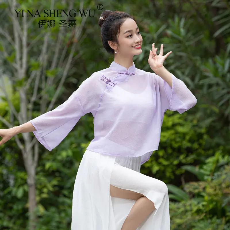 Chinese Style Classical Dance Practice Clothes Loose Long Sleeve Tops Ancient Costumes Hanfu Classical Dance Performance Clothes