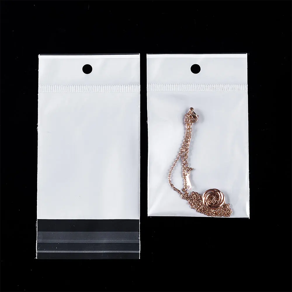 50-100pcs White Seal Bag Plastic Self Adhesive Hang Packaging Transparent Visible Poly Bag for DIY Jewelry Display Retail Pack