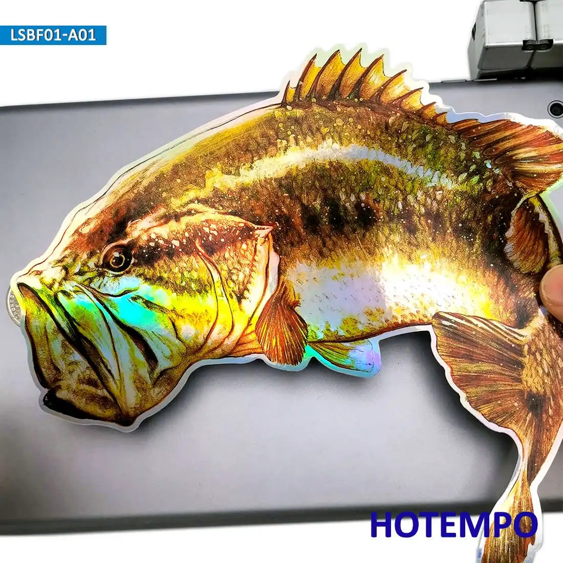 7.87inch 20cm Laser Big Size Fish Golden Largemouth Bass Laptop Motorcycle Car Stickers for Fisherman Fishing Waterproof Sticker