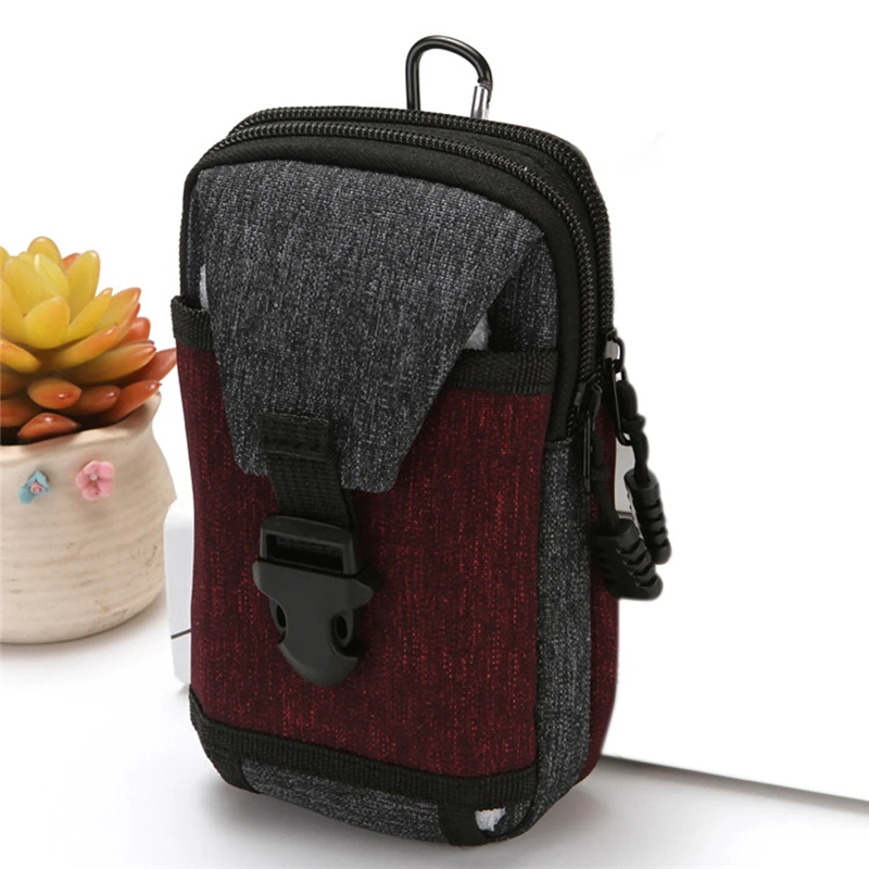 Men Phone Card Holder Casual Canvas Patchwork Travel Waterproof Zipper Waist Bag Multifunctional Men Waist Bag