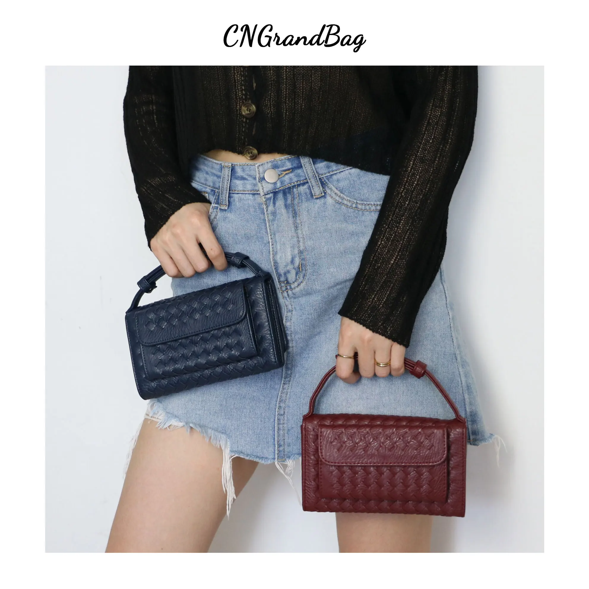 Fashion Women Wallet Purse PU Weave Bag Small Shoulder Bag Ladies Wallet Phone Bag Pouch Mini Chain Clutch Purse for Iphone