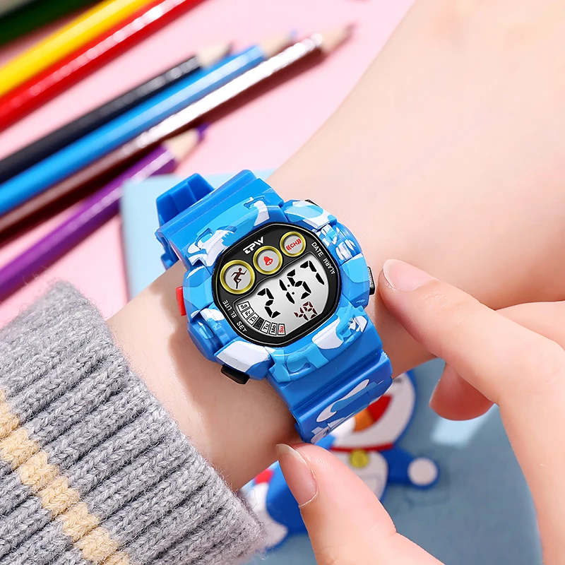 Camouflage Kids Digital Watches Sports Stopwatch Alarm Chrono LED Black Light 3ATM Waterproof