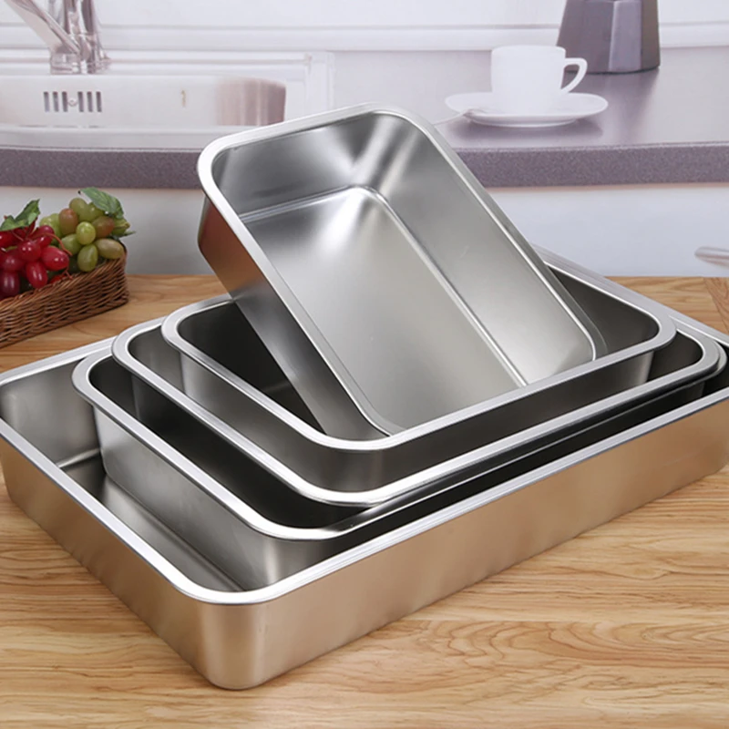 Stainless Steel Rectangle Storage Tray Deepened Serving Dishes Buffet Fruits Plates  Square Freezer Basin Kitchen  Accessories