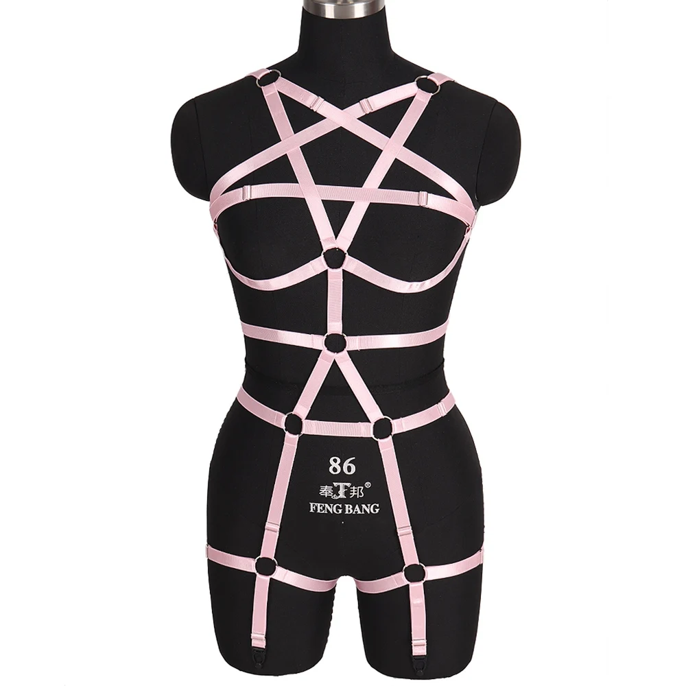 

Pentagram Full Body Bondage Harness Belt Adjust Waist Suspender Size Fetish Lingerie Erotic Stocking Garters Goth Accessories