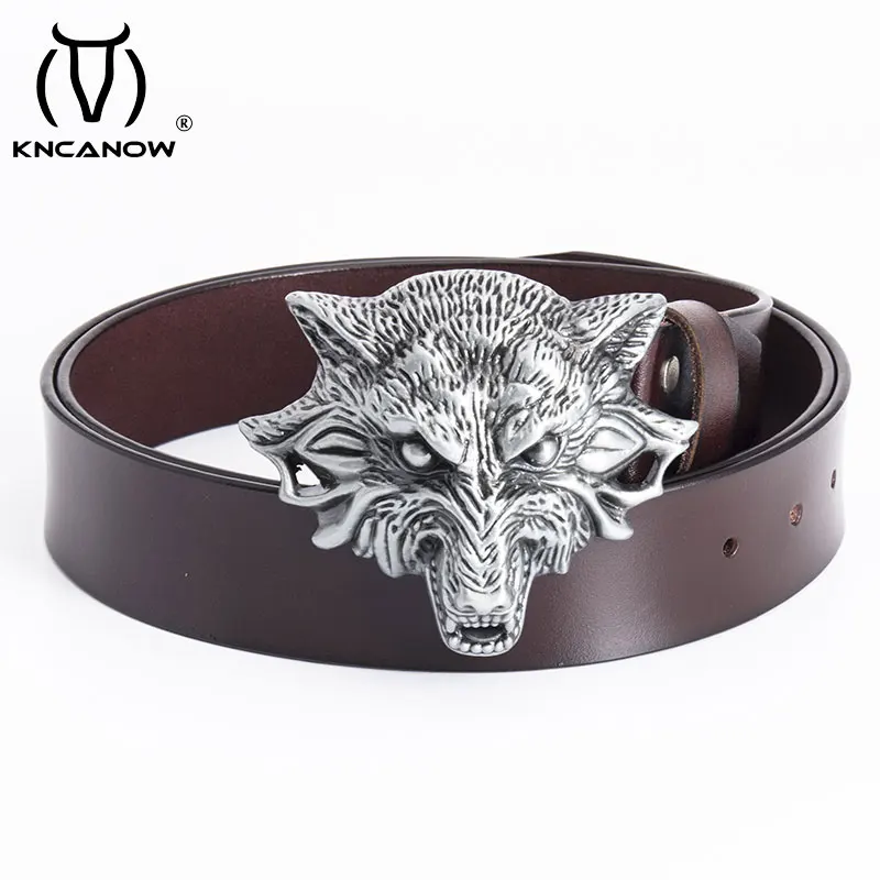 Big Buckle Men's Belt Wolf Totem Strap Gift For Male Vintage Super Genuine Leather Luxury Ceinture Homme Jeans Cinturon Mujer