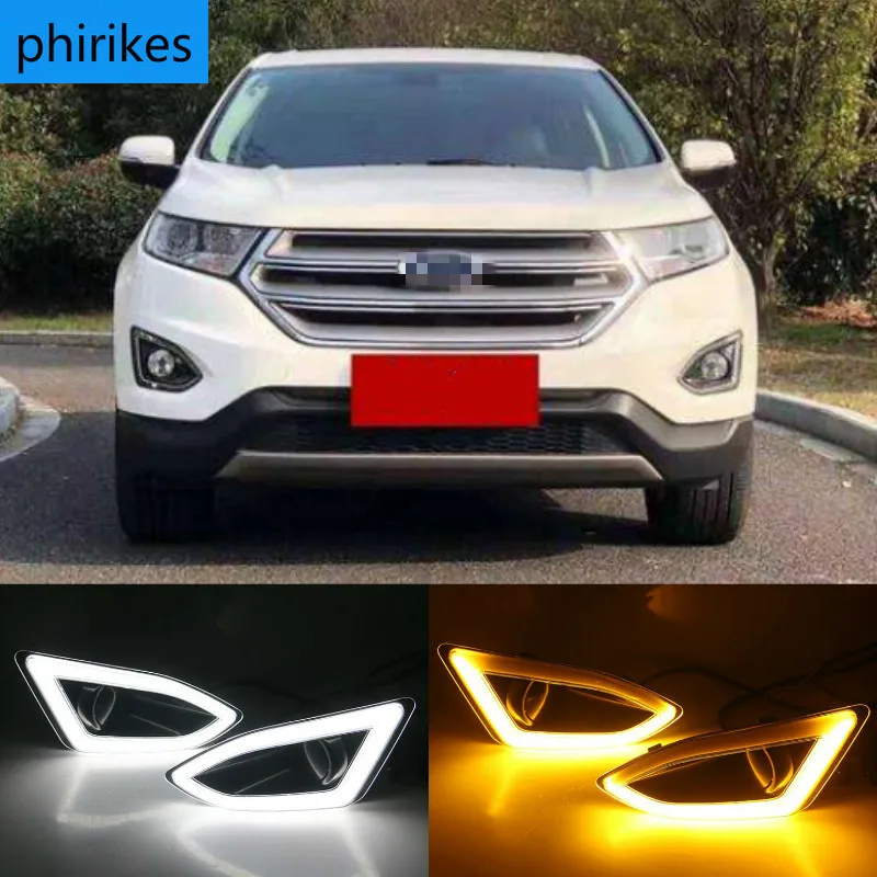 

2Pcs Car LED DRL Daytime Running Light with Yellow siganl Fog Lamp cover For Ford Edge 2015 2016 2017 2018