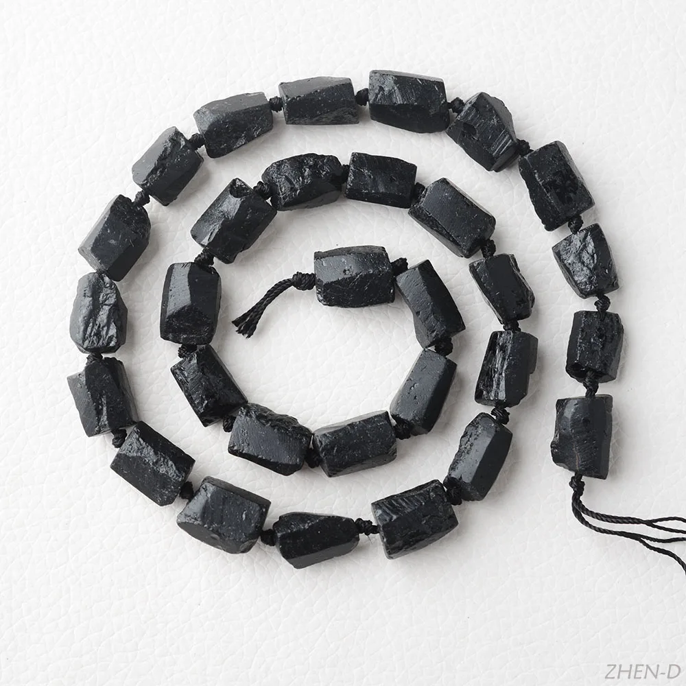 ZHEN-D Natural Stones Black Tourmaline Cylindrical Loose Rough Nugget Beads DIY for Jewelry Making Charm Gemstone Necklace