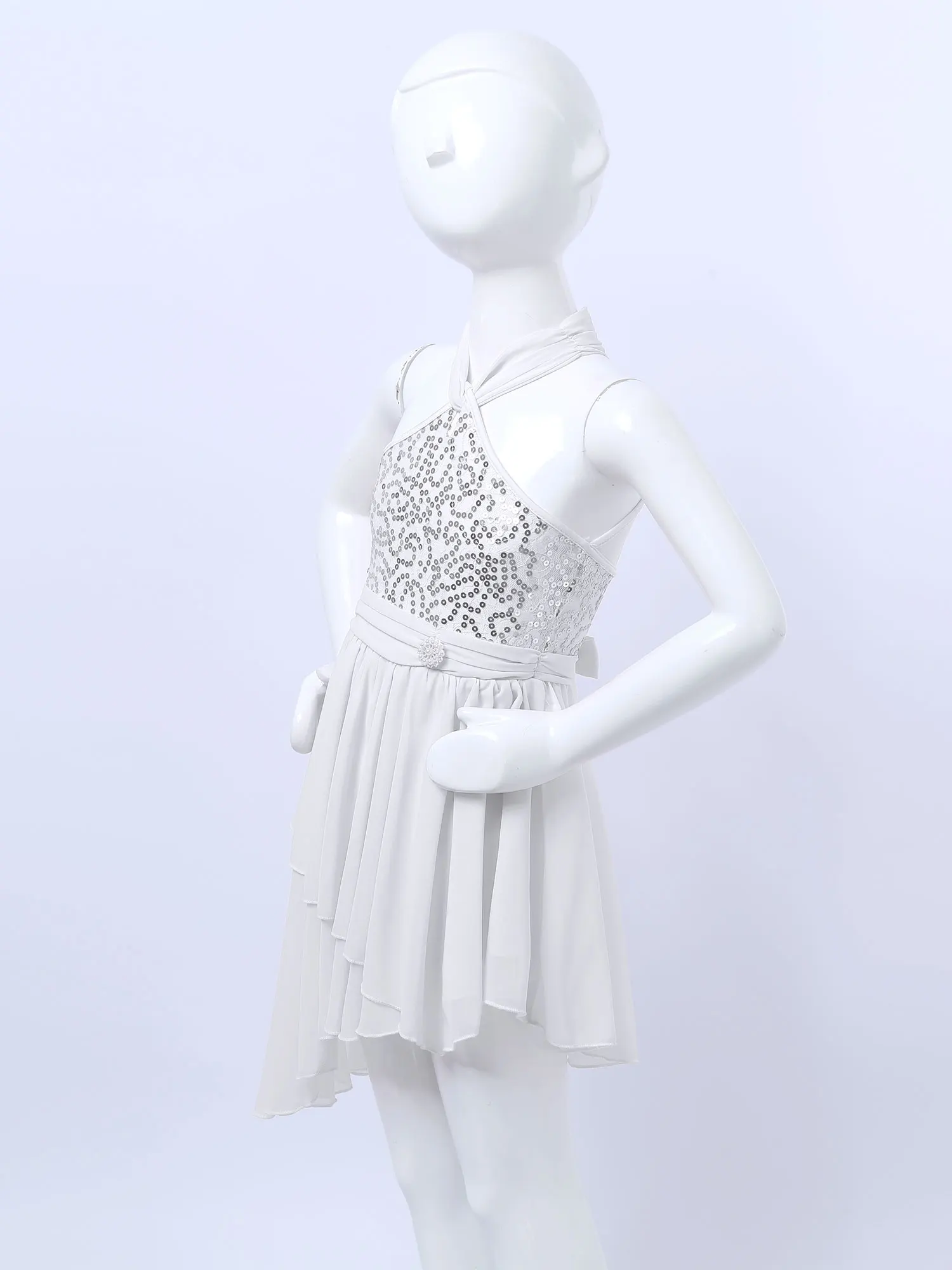 Kids Girls Sleeveless Sparkly Sequins Ballet Dance Dress Figure Skating Gymnastics Dress Jazz Latin Performance Dancing Costumes