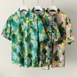 Summer High Quality Mens Hawaiian Shirt Loose Fruit Printed Short Sleeve Big Us Size Hawaii Flower Men Beach Floral Shirts M-3XL