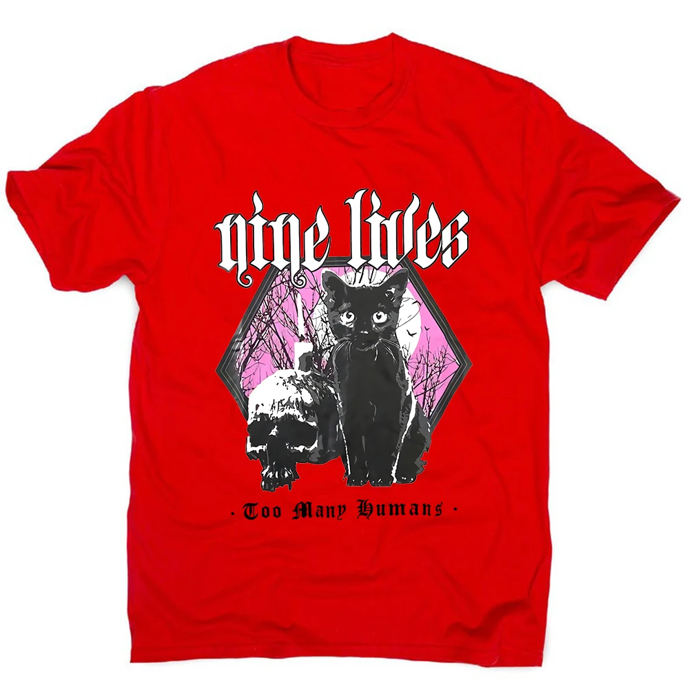 Nine Lives Goth Shirt Cool Death Metal Sphynx Cat Black Metal Witchcraft T-Shirt Gothic Punk Style Tee Spooky Aesthetic Tops