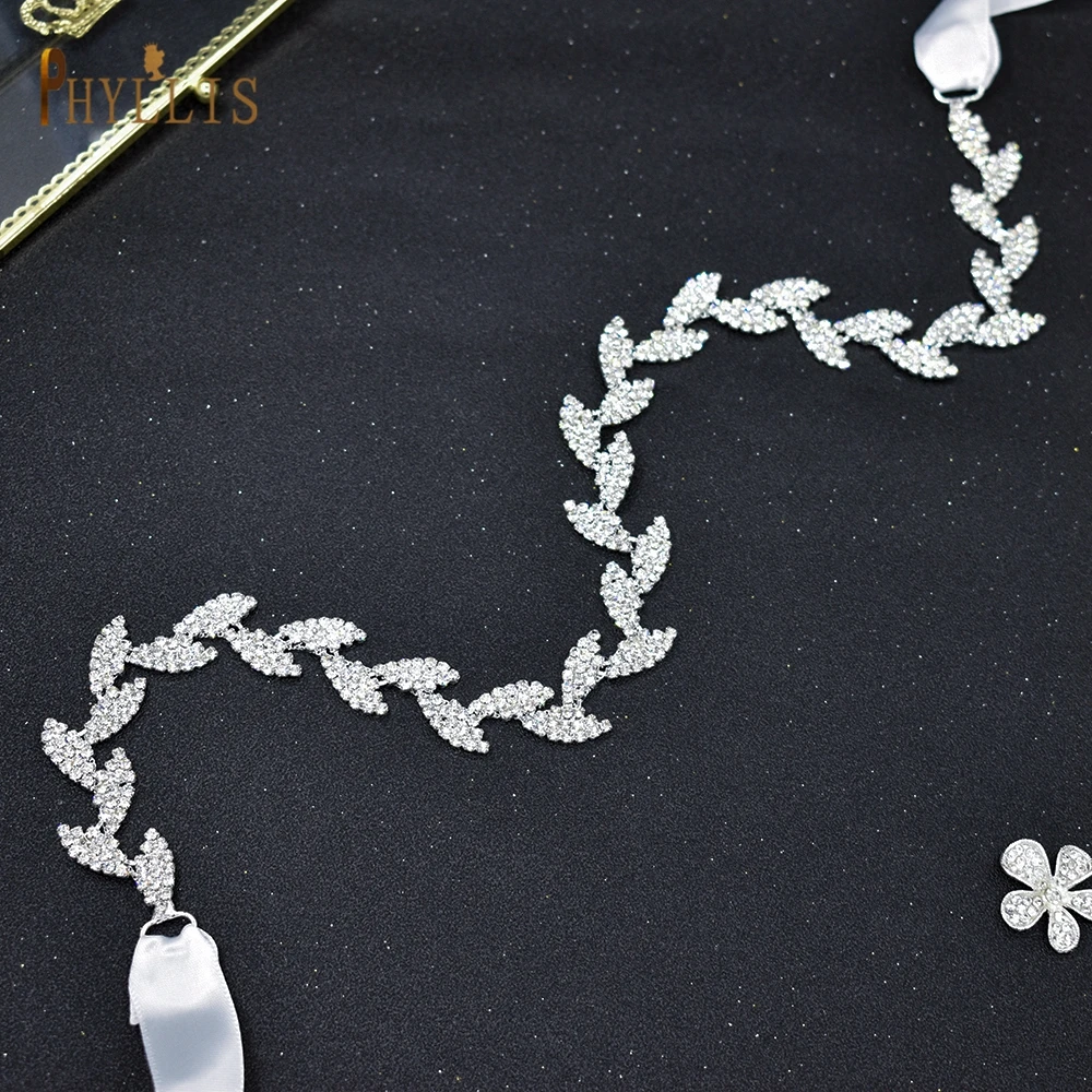 S08 Alloy Leaves Wedding Belt Rhinestone Belts for Evening Dresses Bridal Gown Belt Bride Waist Belts for Women for Dresses