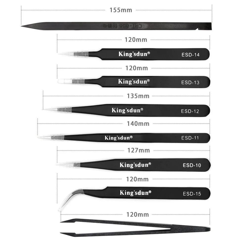 KING'SDUN 8 قطعة مكافحة ساكنة الملقط ESD الفولاذ المقاوم للصدأ الملقط مجموعة الصناعية الدقة منحني مستقيم الملقط أدوات إصلاح