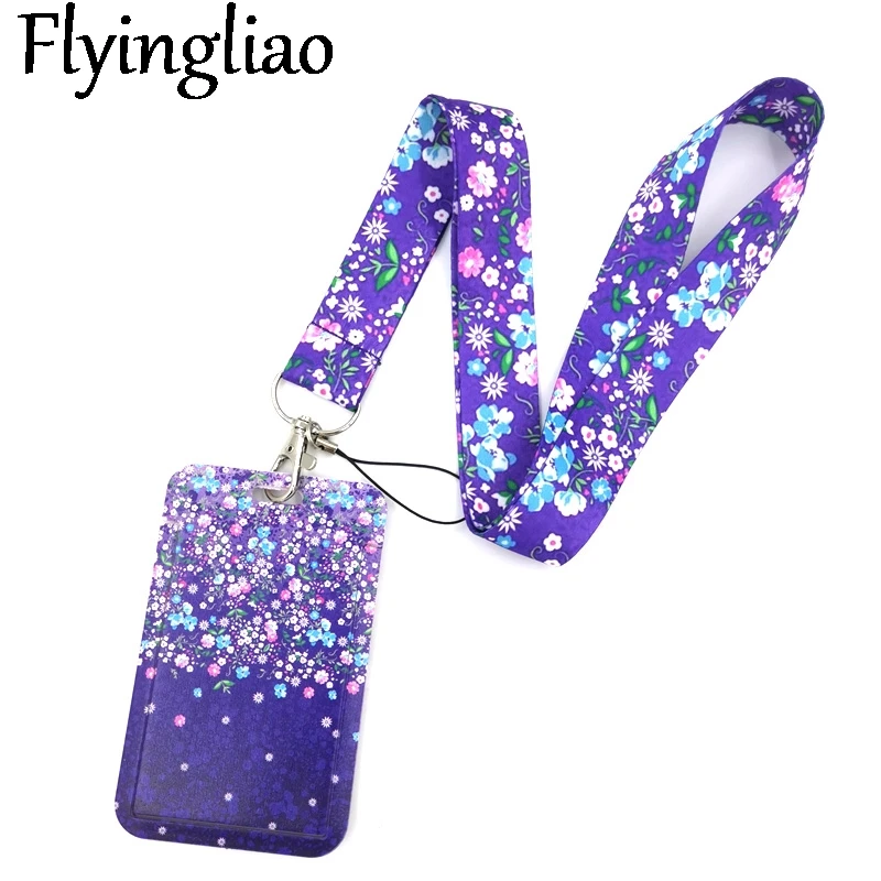 

Purple Flowers Neck Keychain Necklace Webbings Ribbons Anime Cartoon Neck Strap Lanyard ID badge Holder Keychain Lanyards Gifts