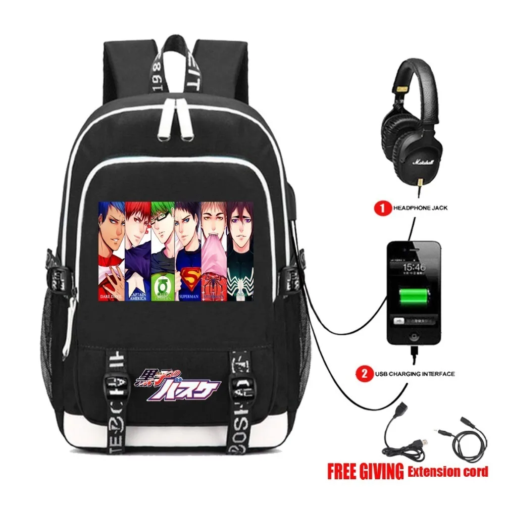 USB charging Headphone jack bag anime Kuroko No Basket ball backpack student book unisex Laptop Bag Teenagers packsack 10 style