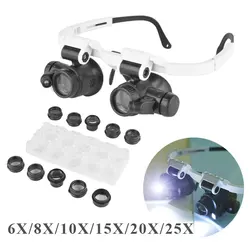 Magnifying Glass Loupe MAGNIFI GLASS Wearing Magnifer Loupe 6 8 10 15 20 25X Replaceable Multi-Lenses for Jewelry Watch Repair