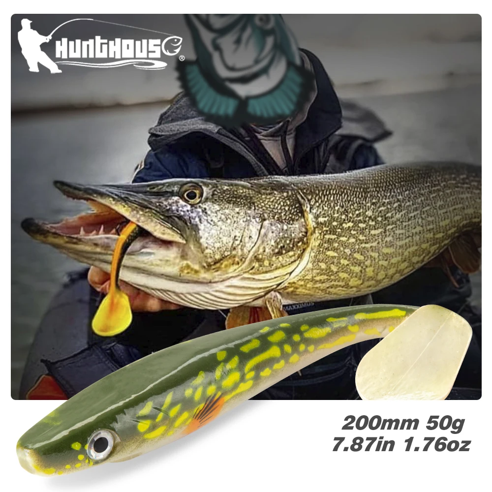 

Hunthouse 2 Pcs/Lot Pro Shad Pike Lure Paint Printing Soft Lure 20cm 50g LW227 Paddle Tail Shad Silicone Souple Natural Musky