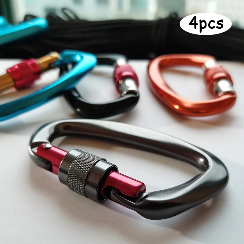 4pcs Professional Climbing Carabiner 25KN D Shape Climbing Buckle Lock Safety Lock Outdoor Climbing Equipment Accessories