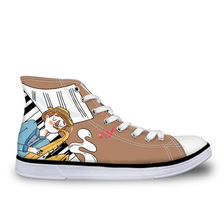 

Funny Music Cartoon Pattern Women High Top Vulcanize Shoes Piano Print Girls Lace-up Canvas Shoes Female Sports Sneakers