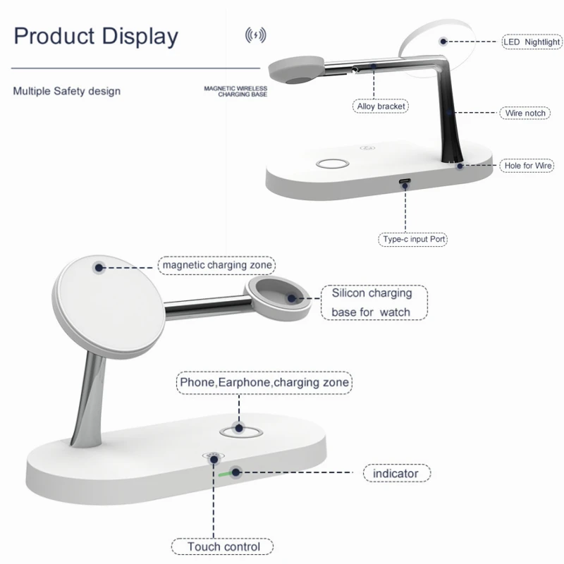 Chargeur sans fil magnétique 4 en 1, pour iPhone 13 12 Pro Max Mini Airpods Pro 15W, charge rapide pour Apple watch 7 6 5 4