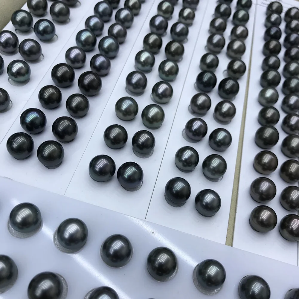 

DIY PEARL BEADS,11-12 mm high luster tahiti round pearl,100% Nature black tahiti sea pearl loose pearl,half or no hole