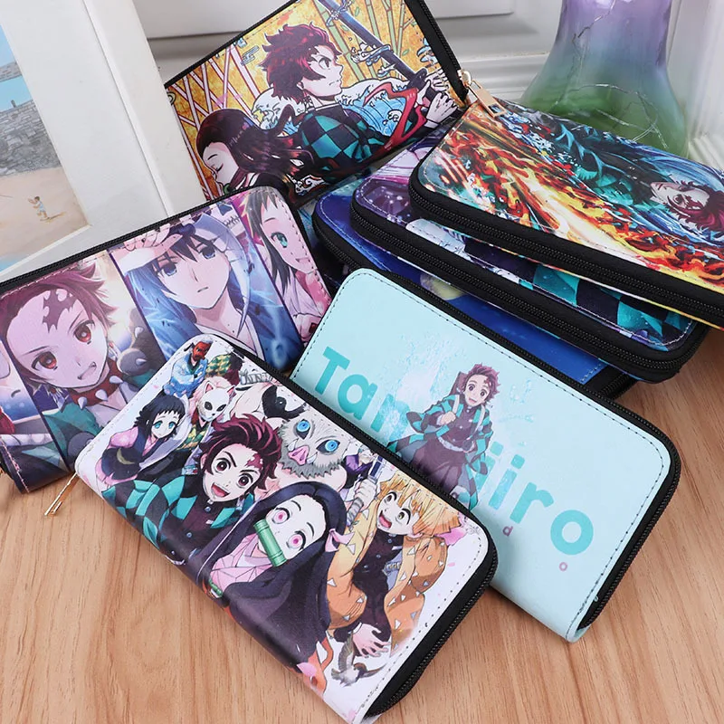 Demon Slayer Anime Rengoku Kamado Tanjirou Nezuko Cosplay Wallet Portable Zero Purse PU Leather Multi-Layer Wallets