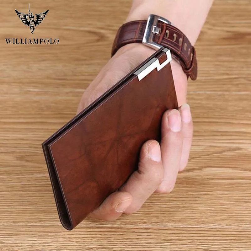 

Williampolo Men wallet Vintage 100% Real Leather Card Holder Metal Wallet Credit Card Case Purse For Male PL185142