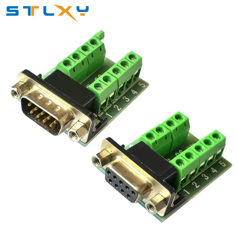 D-Sub 9pin Solderless Connectors DB9 RS232 Serial to Terminal Female Male Adapter Connector Breakout Board