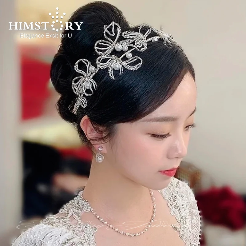 Himstory Handmade Elegant Pearl Wedding Party Headbands Beaded Women Hairband Bridal Headpieces Accessories