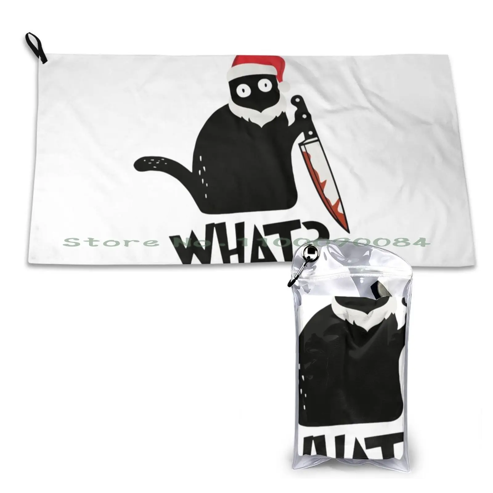 Funny Santa Claus Murderous Black Cat With Knife Quick Dry Towel Gym Sports Bath Portable Midcentury Mid Century Modern Pattern