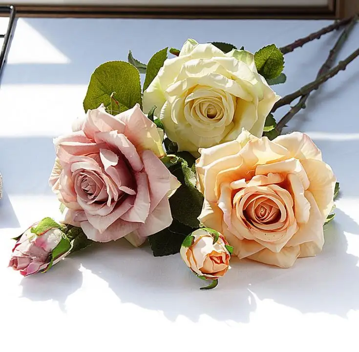 INS High Quality Realistic Daily Home Decoration Hotel Artificial Flower Rose Bouquet Wedding Placement SN3773