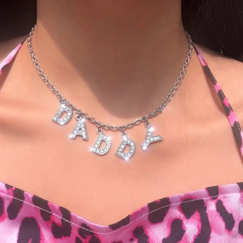 

DIY Custom Personalized Rhinestone Letter Pendant Name Necklaces for Women Fashion Silver Color Thin Chains Choker Collar Gifts