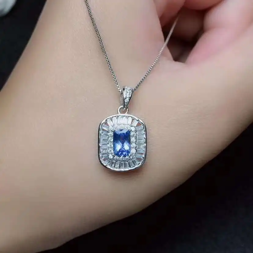 

Tanzanite necklace Natural Real Tanzanite Pendant Solid S925 Sterling Silver For Women Colour Gem Stone Fine Jewelry