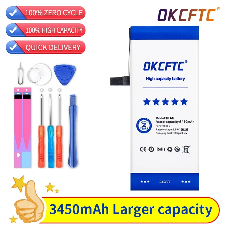 3450mAh Replacement Battery for Apple iPhone 6 6G High Real Capacity 3.82V  Li-polymer Built-in Lithium Battery With Tools for iphone 15 pro max r just metal silicone tempered glass life waterproof phone case with holder