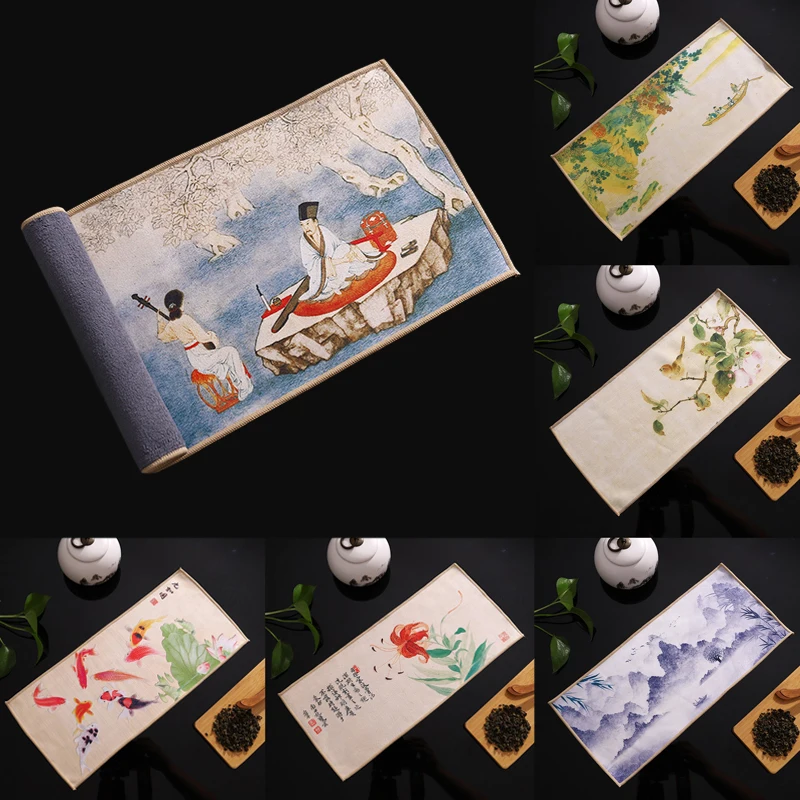 Chinese Style Tea Napkin Kung Fu Tea Towel Zen Tea Table Cloth Absorbent Clay Tea Mat Tea accessories