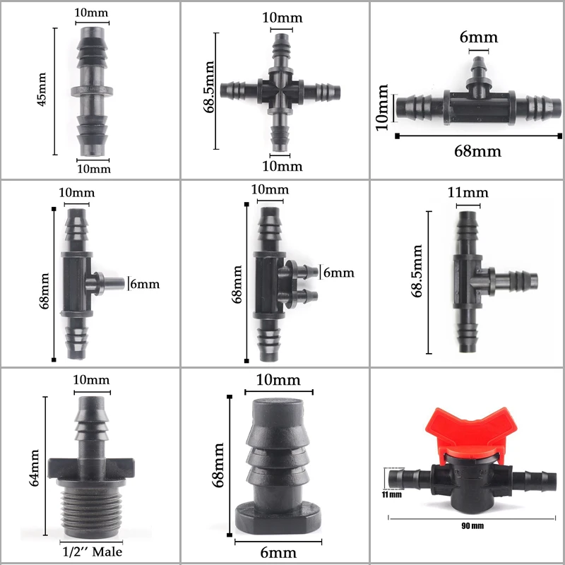 20/10Pcs 8/11 To 4/7mm Garden Irrigation Hose Connector 3/8