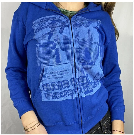 Sweatshirt Women Gothic Harajuku Long Sleeve Zipper Hoodies Female Spring Autumn Y2K Aesthetic Hip Hop Streetwear men green new