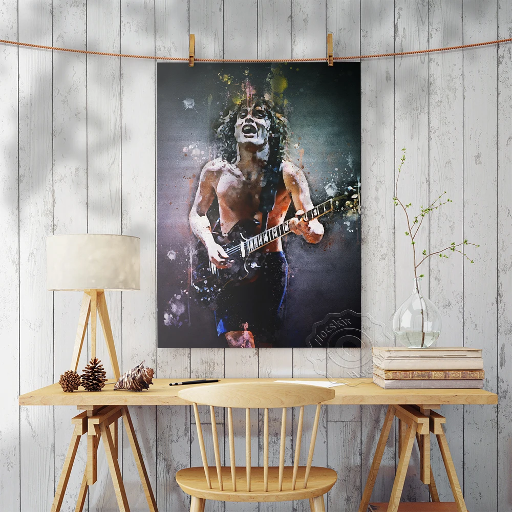 Vintage Legend Musician New Angus Young Poster, Hot Rock Band Singer Guitarist Watercolor Mural, Fans Collection Art Prints