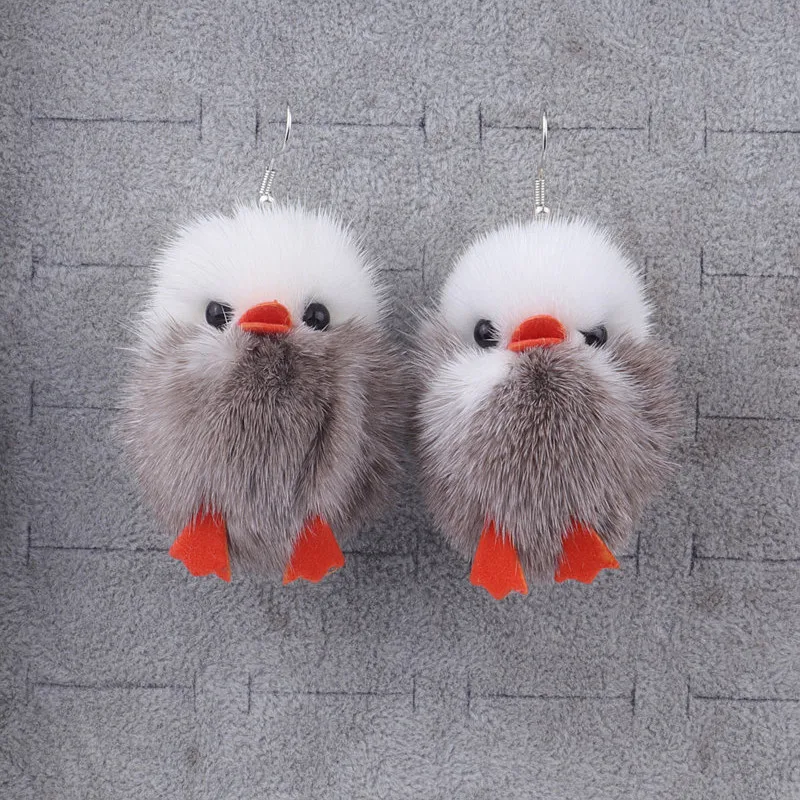 FishSheep Lovely Chick Pendant Drop Earrings For Women Handmade Korean Pom Pom Fluffy Fur Ball Animal Earrings 2020 Jewelry Gift