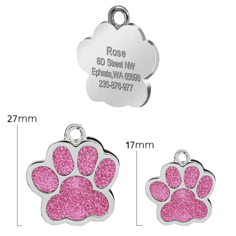 Personalized Customized Dog ID Tag Engraving Metal Pet Cat Name Tags Collar Accessories Pendant Nameplate Glitter Keyring