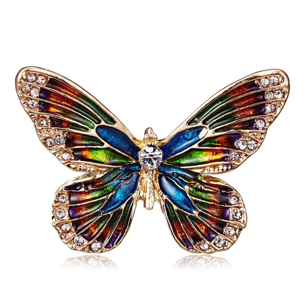 Vintage Bunte Schmetterling Broschen Kristall Strass Metall Emaille Pins Fliegen Insekt Tier Brosche Kleidung Schmuck Geschenke – Detail 23