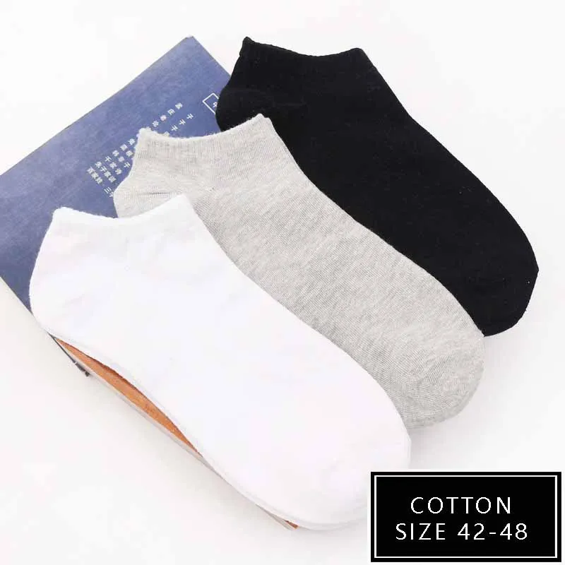 Socks Men Large size 42 43 44 45 46 47 High Quality Casual Breathable Fashion Black White Solid Male Oversize Cotton Ankle Socks