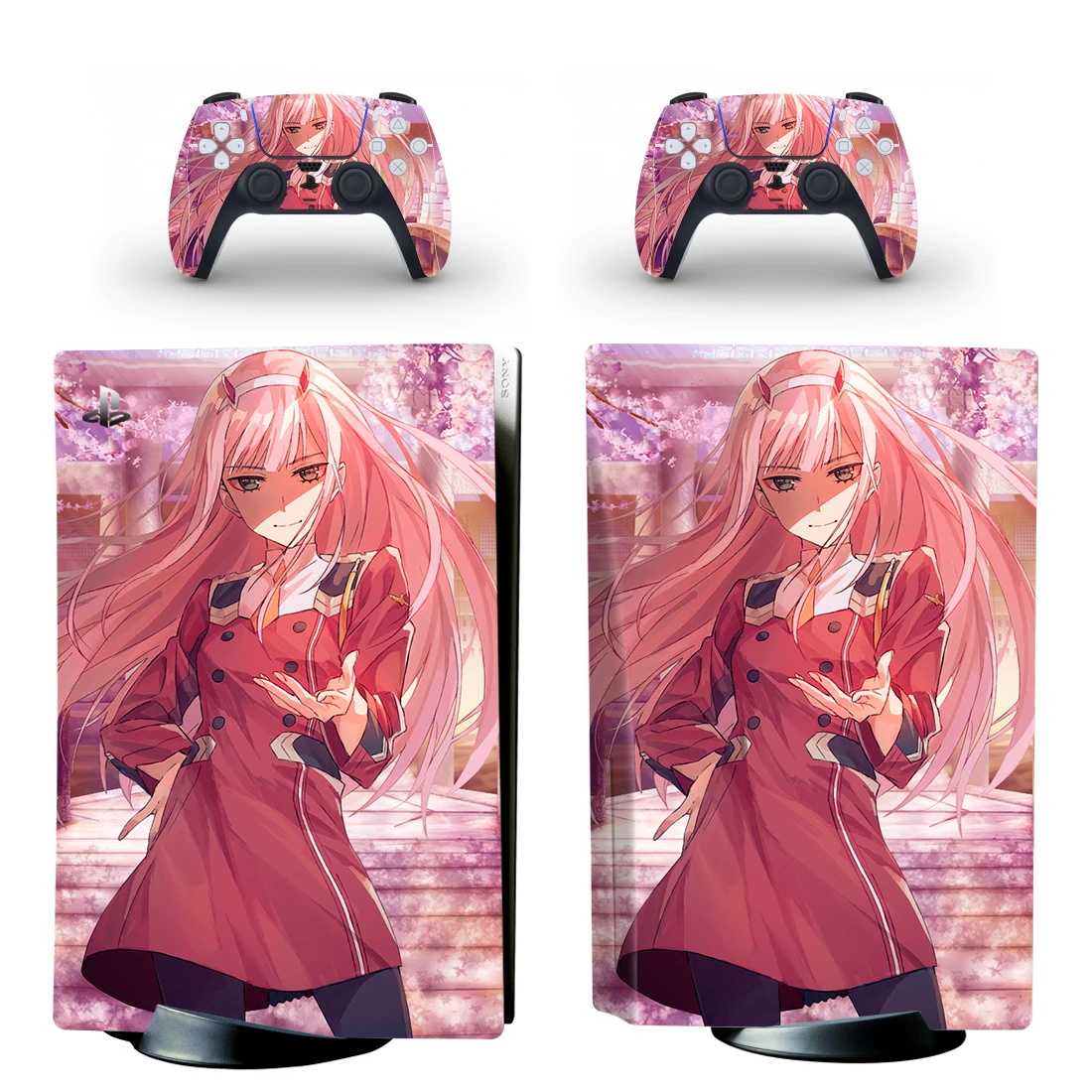 Querido no franxx ps5 padrão disco adesivo decalque capa para playstation 5 console e 2 controladores ps5 disco pele vinil