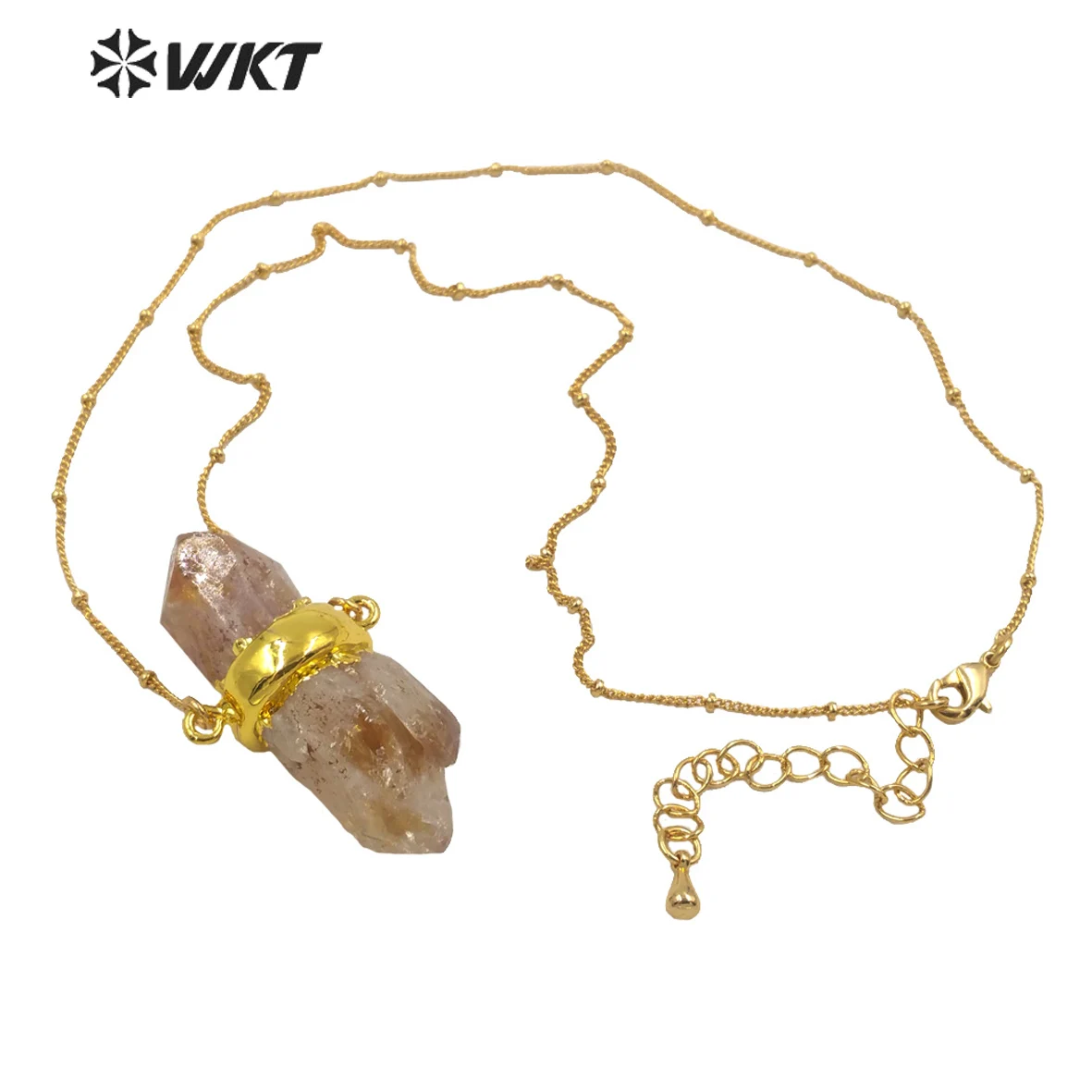 WT-N1290 Wholesale Healing Yellow Quartz Stone Necklace 18Inch Long Stellite Beads Chain Natural Citrines Pendant Jewelry