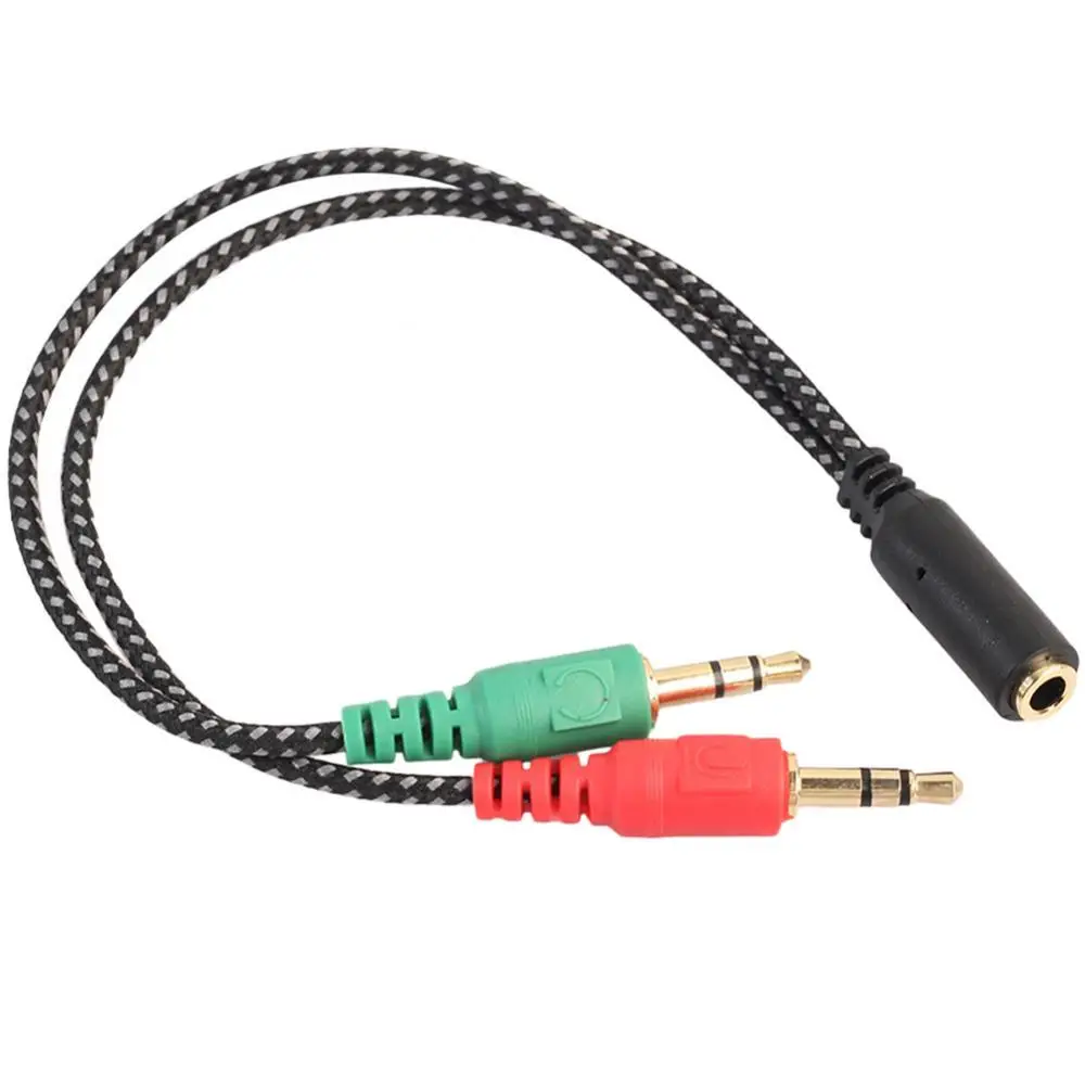 Divisor de entrada para fones de ouvido, 3.5mm, áudio estéreo, adaptador de cabo macho 2 fêmea com plug para microfone