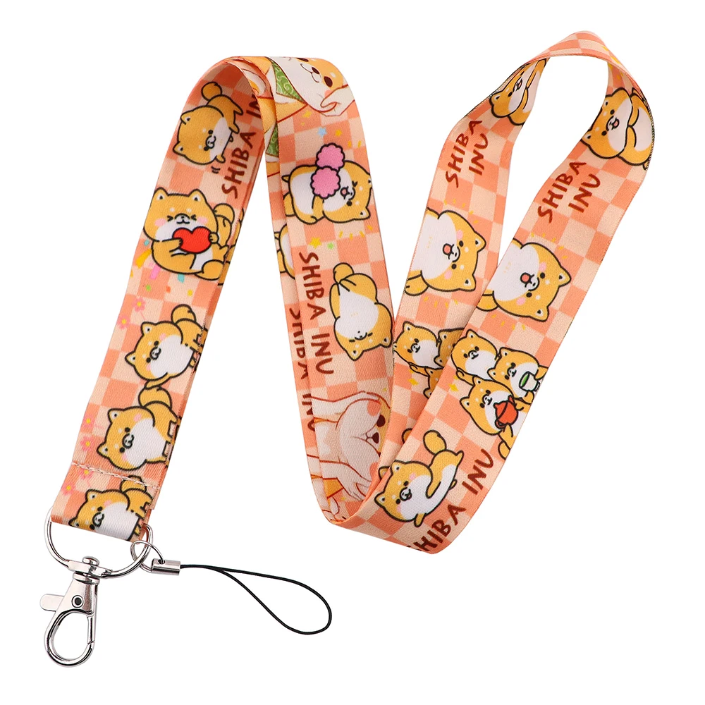 Cartone animato carino Corgi Shiba Inu cani cordini portachiavi porta Badge porta carte di credito corda per appendere cordino Lariat per chiavi